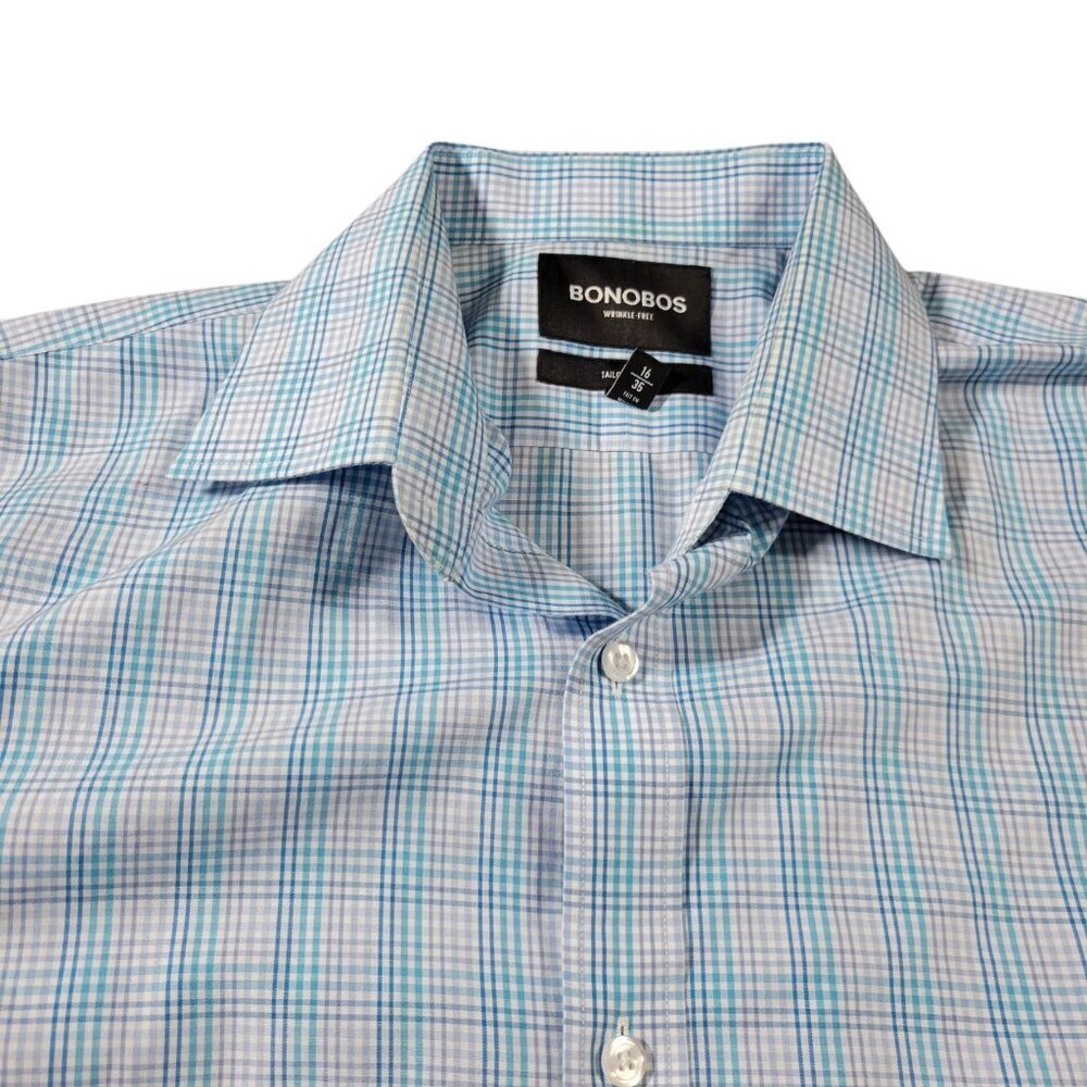 Bonobos Dress Shirt Mens 16 35 Blue Purple Tailored Long Sleeve Button Up Plaid